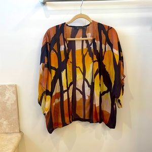 100% Silk Mes Demoiselles Monarch Print Wrap top/Kimono